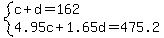system%28c%2Bd=162%2C4.95c%2B1.65d=475.2%29