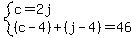 system%28c=2j%2C%28c-4%29%2B%28j-4%29=46%29
