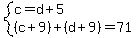 system%28c=d%2B5%2C%28c%2B9%29%2B%28d%2B9%29=71%29