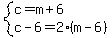 system%28c=m%2B6%2Cc-6=2%28m-6%29%29