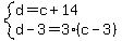 system%28d=c%2B14%2Cd-3=3%28c-3%29%29