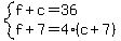 system%28f%2Bc=36%2Cf%2B7=4%28c%2B7%29%29