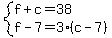 system%28f%2Bc=38%2Cf-7=3%28c-7%29%29