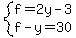system%28f=2y-3%2Cf-y=30%29