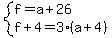 system%28f=a%2B26%2Cf%2B4=3%28a%2B4%29%29