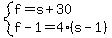 system%28f=s%2B30%2Cf-1=4%28s-1%29%29