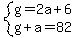 system%28g=2a%2B6%2Cg%2Ba=82%29