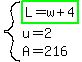 system%28highlight_green%28L=w%2B4%29%2Cu=2%2CA=216%29