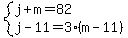 system%28j%2Bm=82%2Cj-11=3%28m-11%29%29
