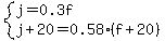 system%28j=0.3f%2Cj%2B20=0.58%28f%2B20%29%29
