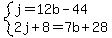 system%28j=12b-44%2C2j%2B8=7b%2B28%29