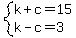 system%28k%2Bc=15%2Ck-c=3%29