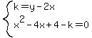 system%28k=y-2x%2Cx%5E2-4x%2B4-k=0%29
