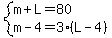system%28m%2BL=80%2Cm-4=3%28L-4%29%29