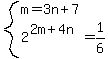 system%28m=3n%2B7%2C+2%5E%282m%2B4n%29+=+1%2F6%29