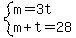 system%28m=3t%2Cm%2Bt=28%29