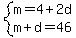 system%28m=4%2B2d%2Cm%2Bd=46%29