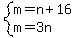 system%28m=n%2B16%2Cm=3n%29