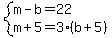 system%28m-b=22%2Cm%2B5=3%28b%2B5%29%29