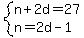 system%28n%2B2d=27%2Cn=2d-1%29