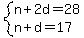 system%28n%2B2d=28%2Cn%2Bd=17%29