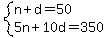 system%28n%2Bd=50%2C5n%2B10d=350%29