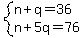 system%28n%2Bq=36%2Cn%2B5q=76%29