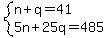 system%28n%2Bq=41%2C5n%2B25q=485%29