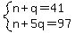 system%28n%2Bq=41%2Cn%2B5q=97%29