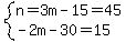 system%28n=3m-15=45%2C-2m-30=15%29