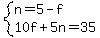 system%28n=5-f%2C10f%2B5n=35%29