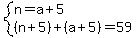 system%28n=a%2B5%2C%28n%2B5%29%2B%28a%2B5%29=59%29