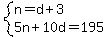 system%28n=d%2B3%2C5n%2B10d=195%29