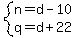 system%28n=d-10%2Cq=d%2B22%29