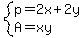 system%28p=2x%2B2y%2CA=xy%29