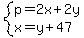 system%28p=2x%2B2y%2Cx=y%2B47%29