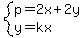 system%28p=2x%2B2y%2Cy=kx%29