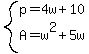 system%28p=4w%2B10%2CA=w%5E2%2B5w%29