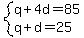 system%28q%2B4d=85%2Cq%2Bd=25%29