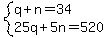 system%28q%2Bn=34%2C25q%2B5n=520%29