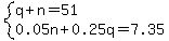 system%28q%2Bn=51%2C0.05n%2B0.25q=7.35%29