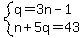 system%28q=3n-1%2Cn%2B5q=43%29