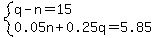system%28q-n=15%2C0.05n%2B0.25q=5.85%29