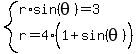 system%28r%2Asin%28theta%29=3%2C+r=4%281%2Bsin%28theta%29%5E%22%22%29%29