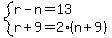 system%28r-n=13%2Cr%2B9=2%28n%2B9%29%29
