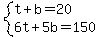 system%28t%2Bb=20%2C6t%2B5b=150%29