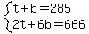 system%28t%2Bb=285%2C2t%2B6b=666%29