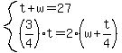 system%28t%2Bw=27%2C%283%2F4%29t=2%28w%2Bt%2F4%29%29