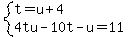 system%28t=u%2B4%2C4tu-10t-u=11%29