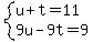 system%28u%2Bt=11%2C9u-9t+=+9%29